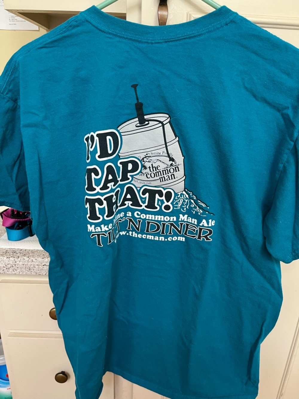 Teal Blue Graphic Tee with Small Chest Logo, Large back logo